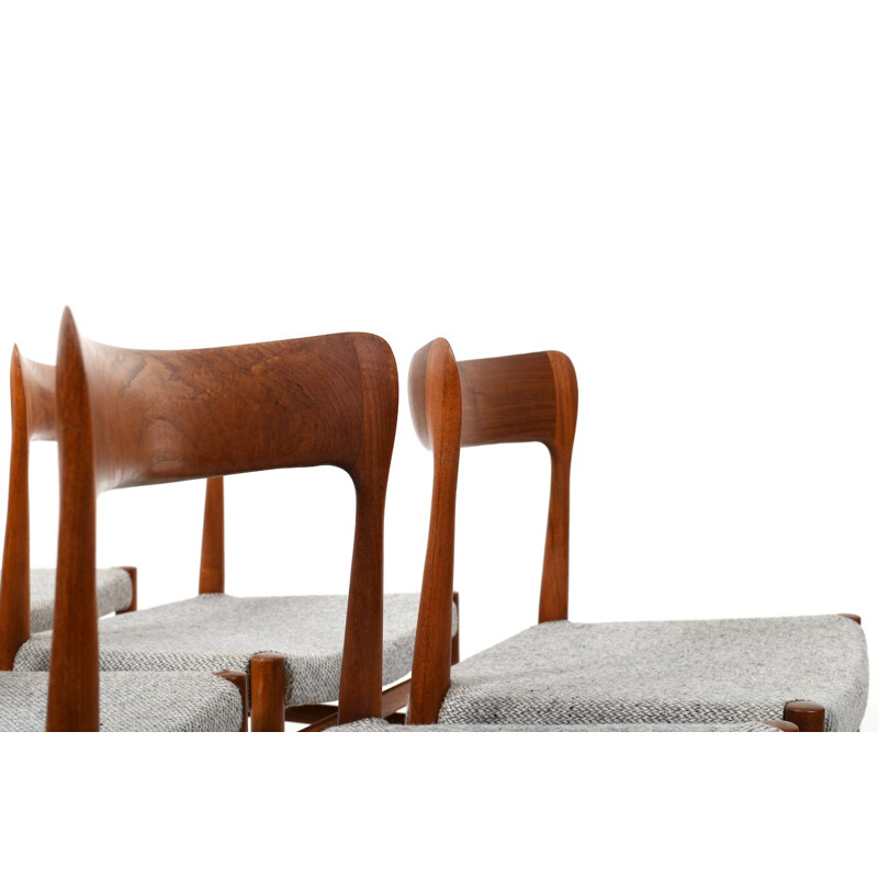 Set aus 6 organisch geformten Vintage-Stühlen aus massivem dänischem Teakholz 1950