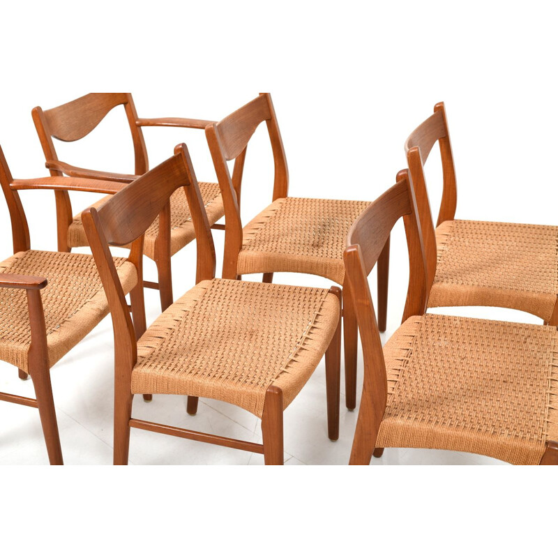 Set of 6 Vintage Teak Dining Chairs by Arne Wahl Iversen Glyngøre Stolefabrik Danish 1957