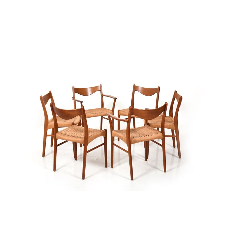 Set of 6 Vintage Teak Dining Chairs by Arne Wahl Iversen Glyngøre Stolefabrik Danish 1957