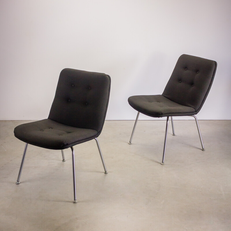 Pair of Artifort chairs in black fabric and chromed metal, Geoffrey HARCOURT - 1960s 