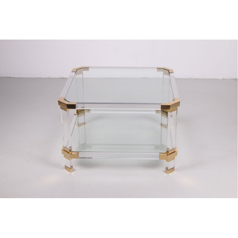 Table basse vintage en lucite et laiton, Charles Hollis Jones 1970