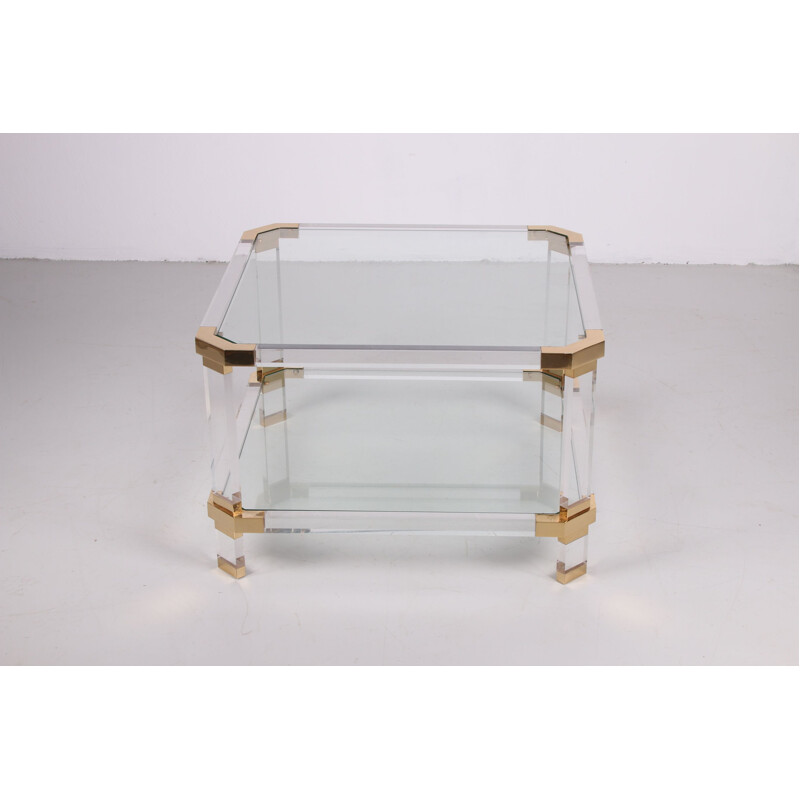 Vintage coffee table in lucite and brass, Charles Hollis Jones 1970
