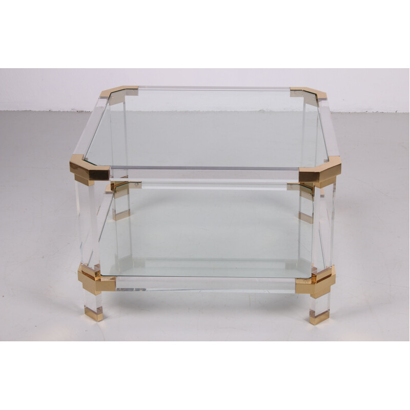 Vintage coffee table in lucite and brass, Charles Hollis Jones 1970