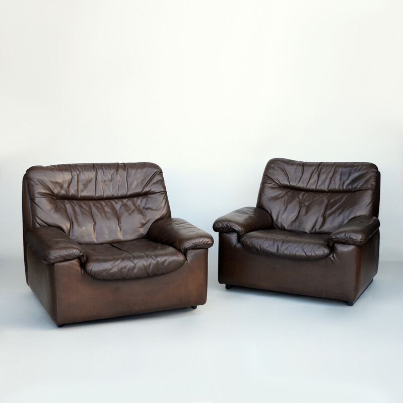 Pair of De Sede armchairs in leather - 1950s