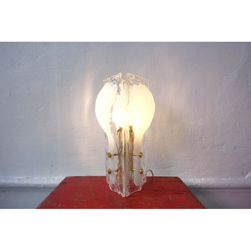 Lampe de table vintage en verre fondu, Fleur de glaçon à 3 pétales, par J. T. Kalmar pour Kalmar Franken KG, Autriche 1960