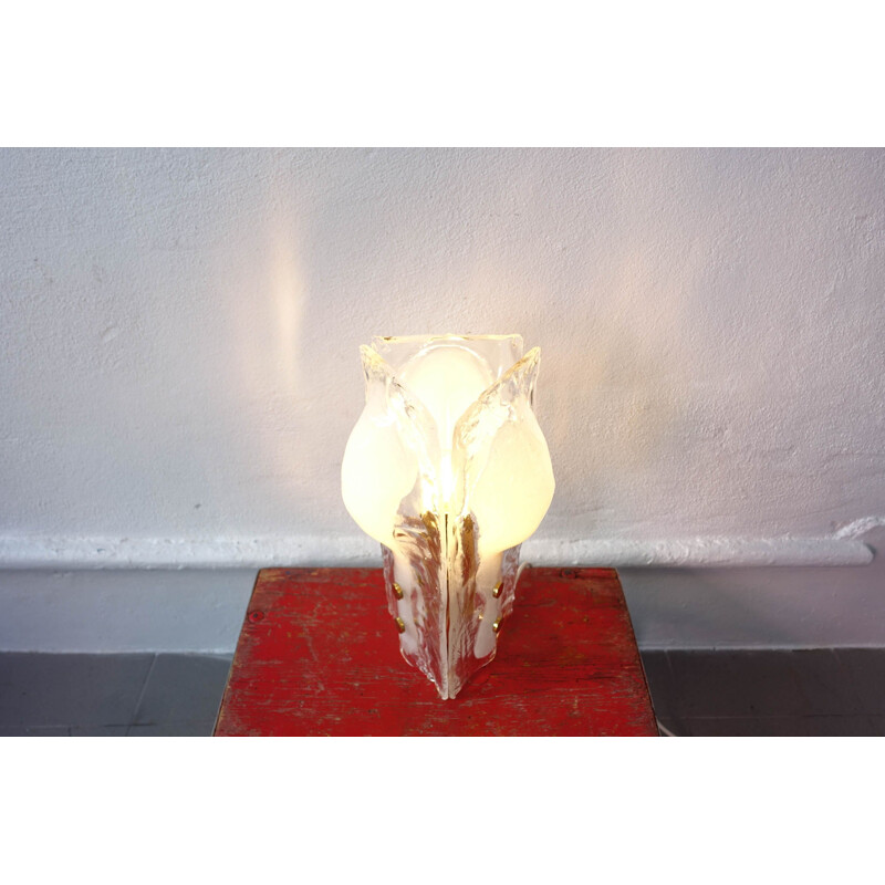 Lampe de table vintage en verre fondu, Fleur de glaçon à 3 pétales, par J. T. Kalmar pour Kalmar Franken KG, Autriche 1960