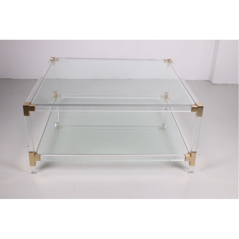 Vintage Coffee table lucite & brass  Charles Hollis Jones 1970