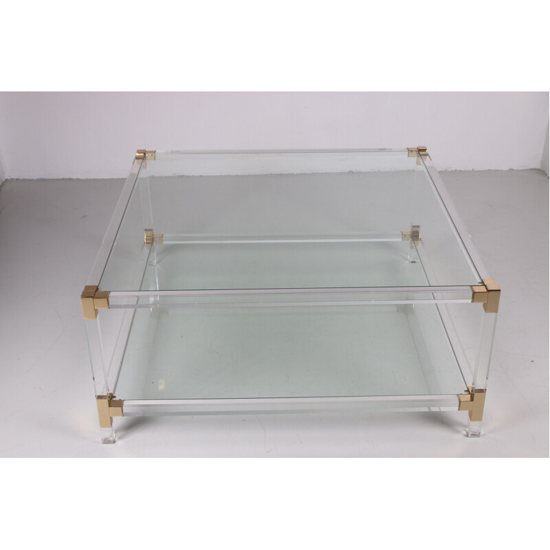 Vintage Coffee table lucite & brass  Charles Hollis Jones 1970