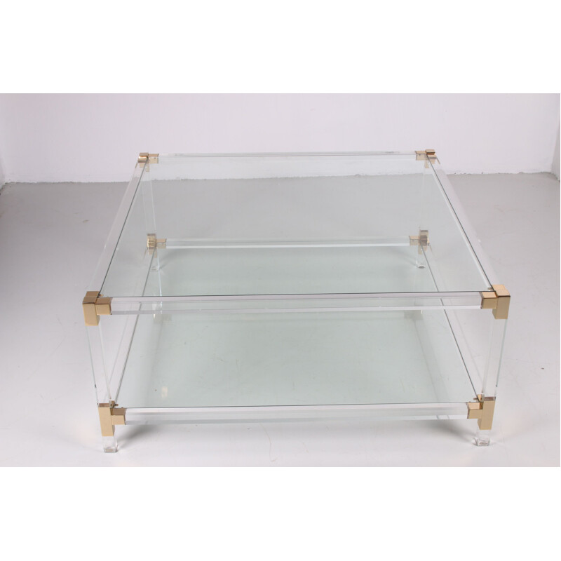 Vintage Coffee table lucite & brass  Charles Hollis Jones 1970