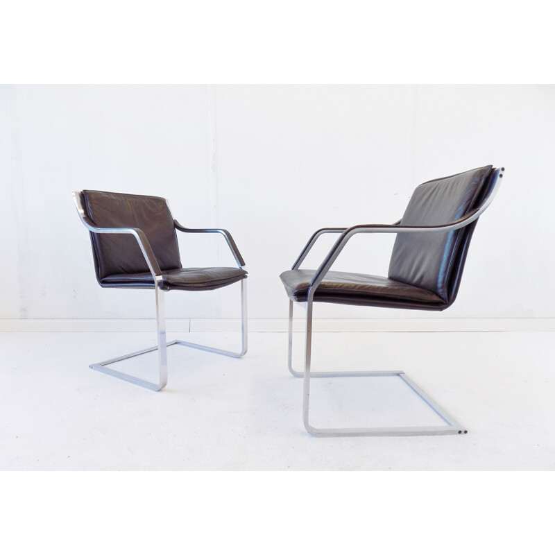 Pair of vintage brown leather armchairs from Rudolf Glatzel's art collection for Knoll 1980