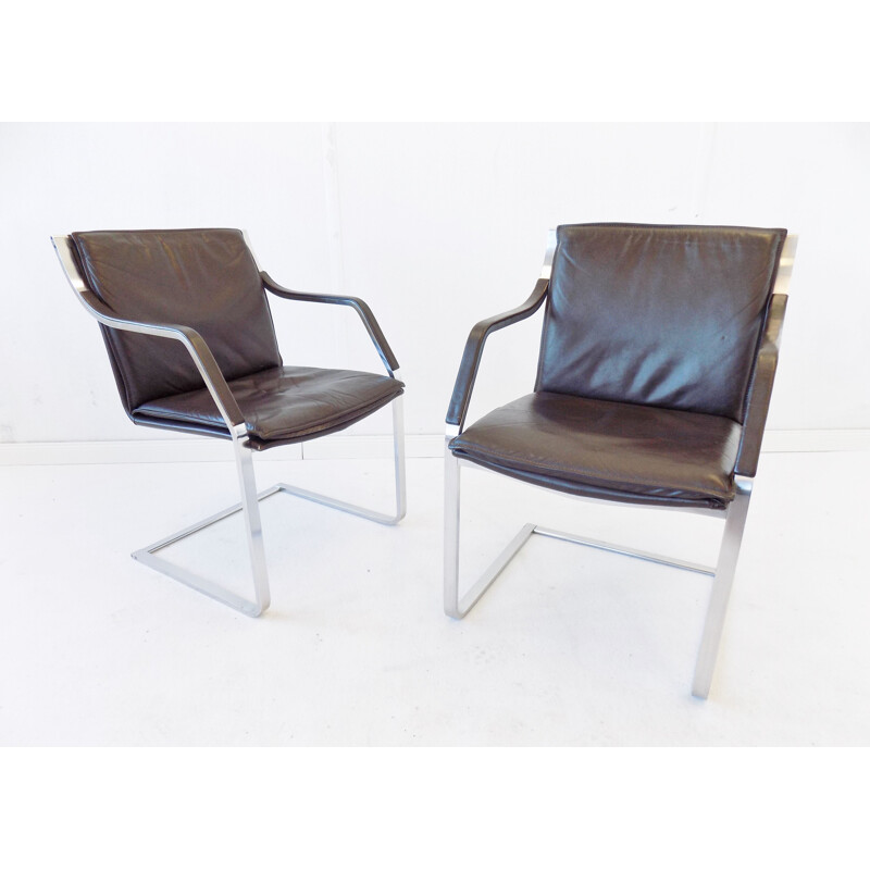 Pair of vintage brown leather armchairs from Rudolf Glatzel's art collection for Knoll 1980