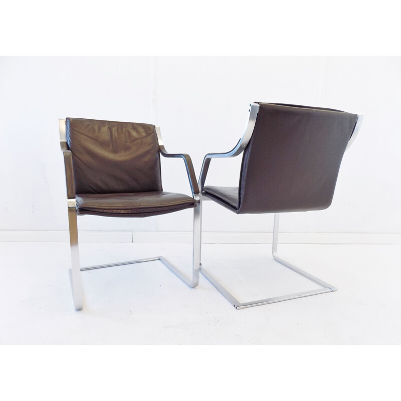 Pair of vintage brown leather armchairs from Rudolf Glatzel's art collection for Knoll 1980