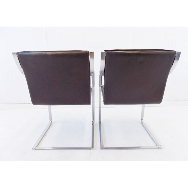 Pair of vintage brown leather armchairs from Rudolf Glatzel's art collection for Knoll 1980