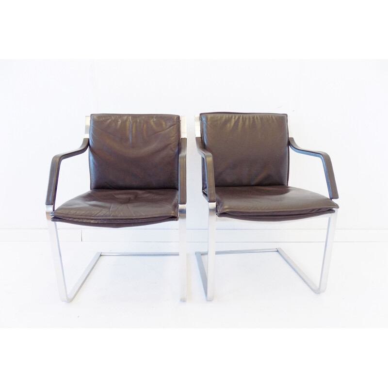 Pair of vintage brown leather armchairs from Rudolf Glatzel's art collection for Knoll 1980