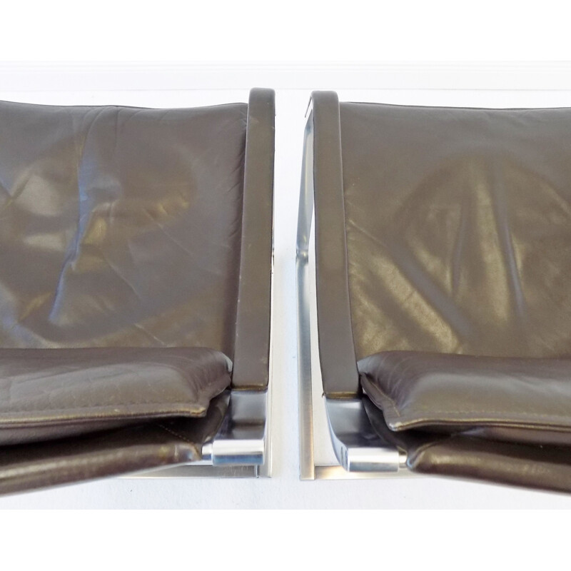 Pair of vintage brown leather armchairs from Rudolf Glatzel's art collection for Knoll 1980
