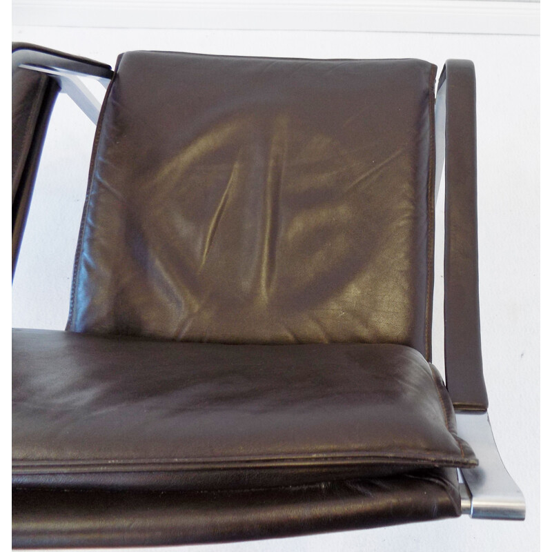 Pair of vintage brown leather armchairs from Rudolf Glatzel's art collection for Knoll 1980