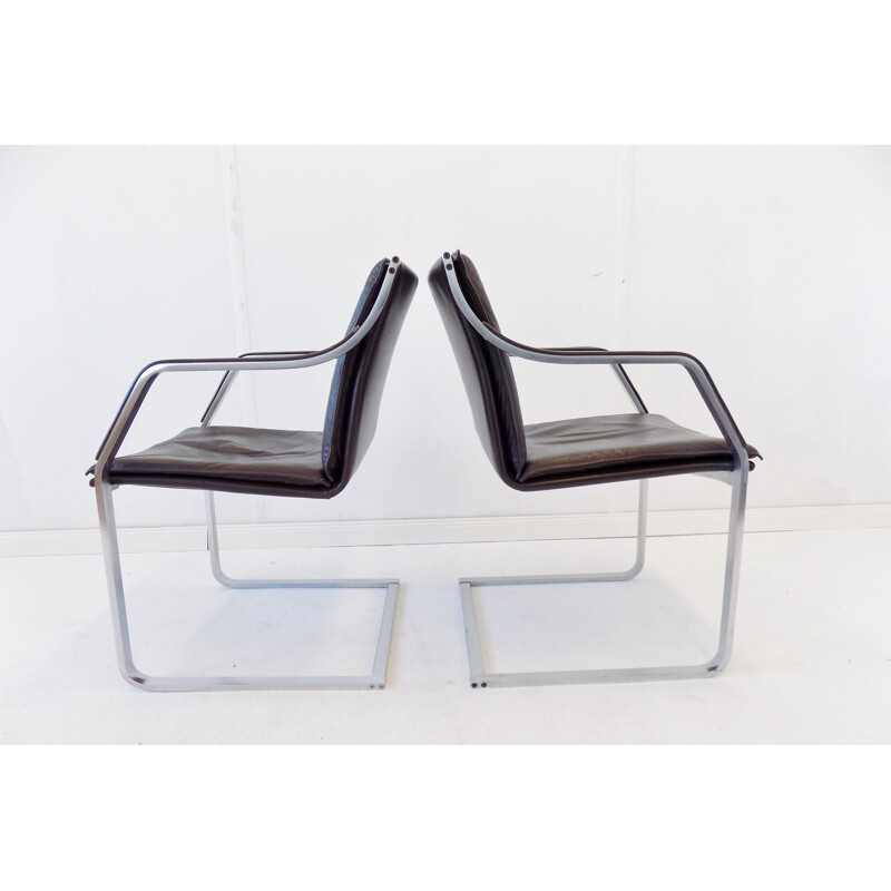 Pair of vintage brown leather armchairs from Rudolf Glatzel's art collection for Knoll 1980