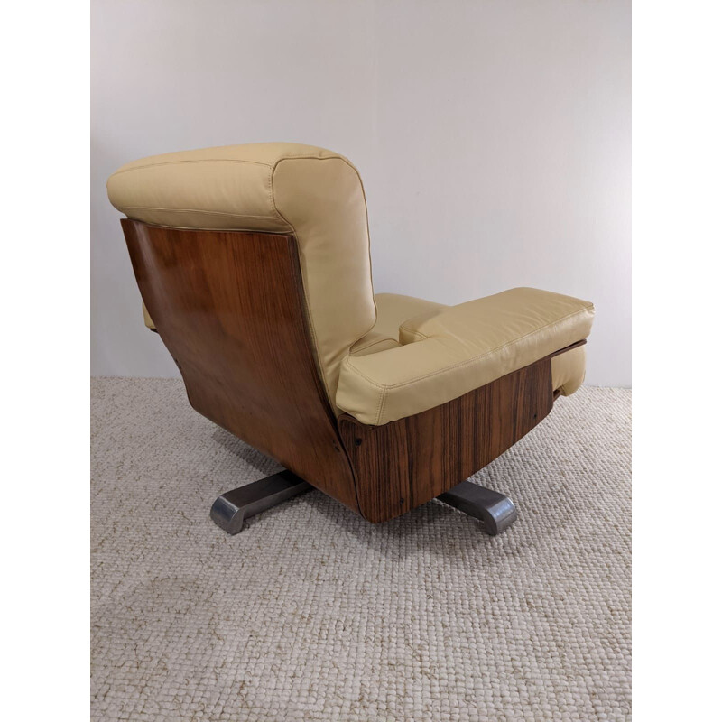 Sillón vintage Córdoba de palisandro y cuero de Tito Agnoli para Steiner 1960