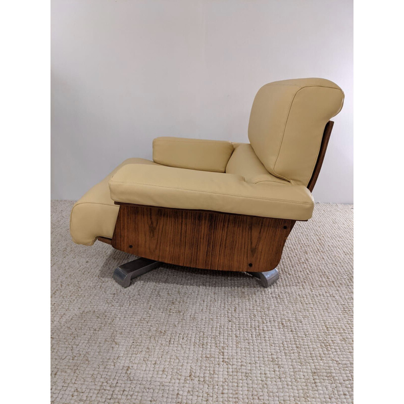 Sillón vintage Córdoba de palisandro y cuero de Tito Agnoli para Steiner 1960