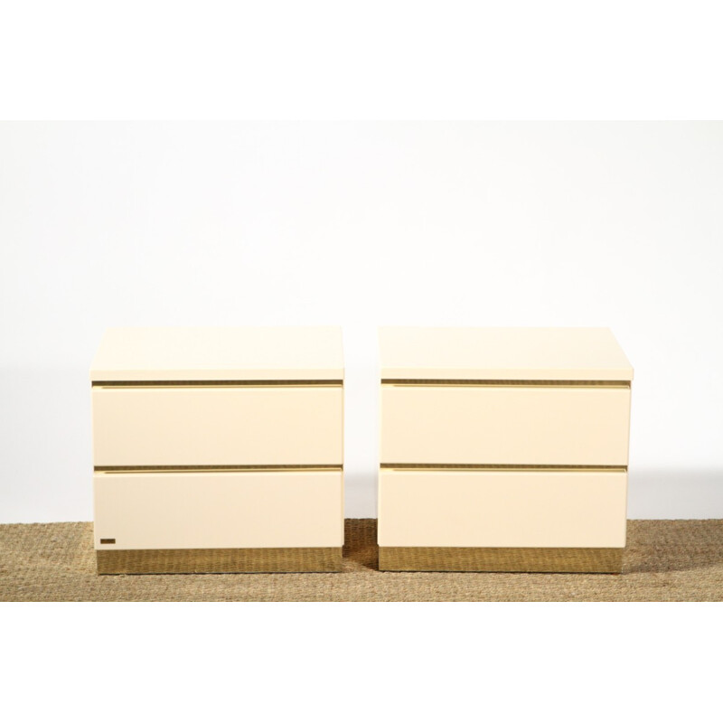 Pair of Romeo bedside tables lacquered in white, Jean-Claude MAHEY - 1970s