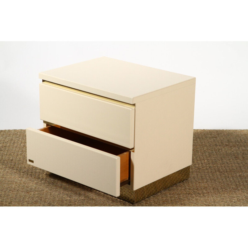 Pair of Romeo bedside tables lacquered in white, Jean-Claude MAHEY - 1970s