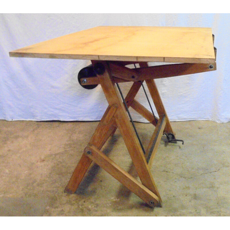 Table vintage d'architecte en bois 1950