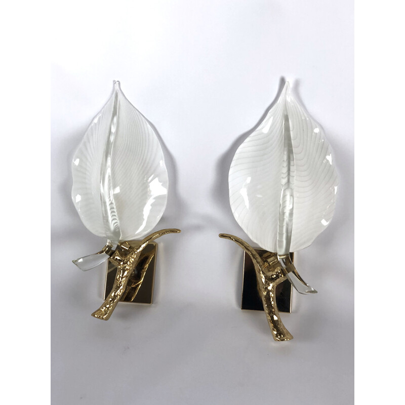 Vintage wall lamps in Murano glass and gilding by Franco Luce, Italy 1970