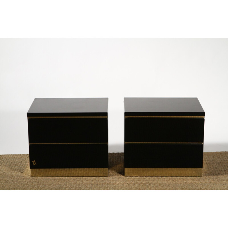 Pair of Romeo bedside tables lacquered in black, Jean-Claude MAHEY - 1970s