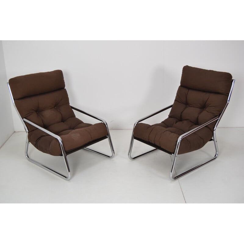 Paire de fauteuils vintage chromés, Tchécoslovaquie 1970