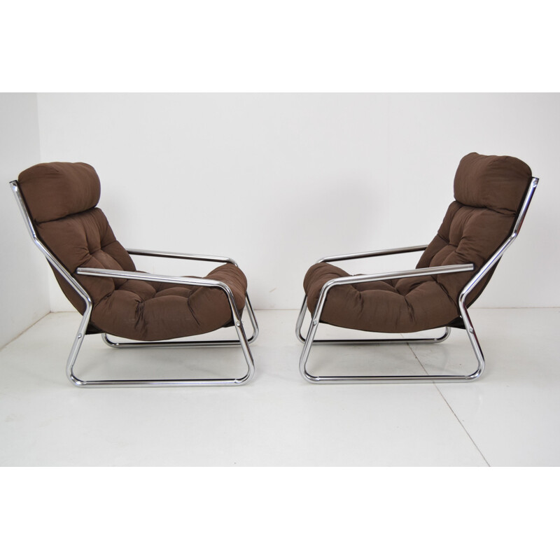 Pair of vintage chromed armchairs, Czechoslovakia 1970