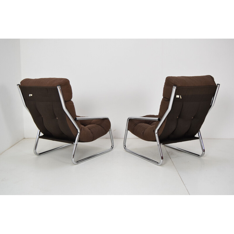 Pair of vintage chromed armchairs, Czechoslovakia 1970