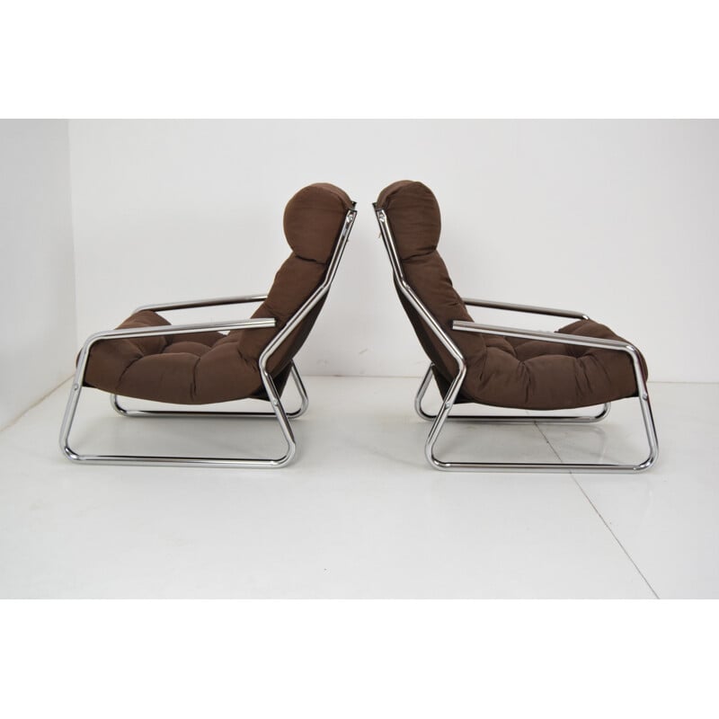 Pair of vintage chromed armchairs, Czechoslovakia 1970