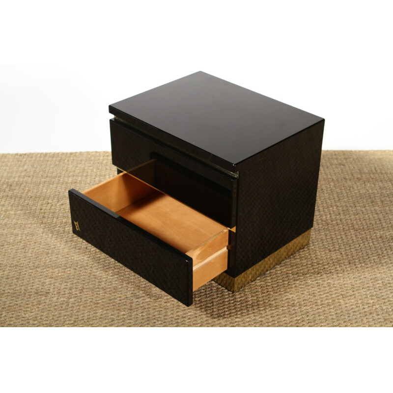 Pair of Romeo bedside tables lacquered in black, Jean-Claude MAHEY - 1970s