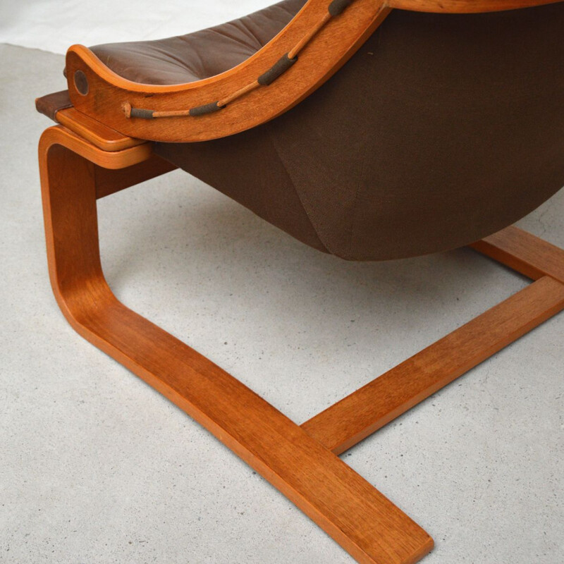 Pair of vintage teak and leather Kroken armchairs by Ake Fribytter for Nelo Möbel, Sweden 1970