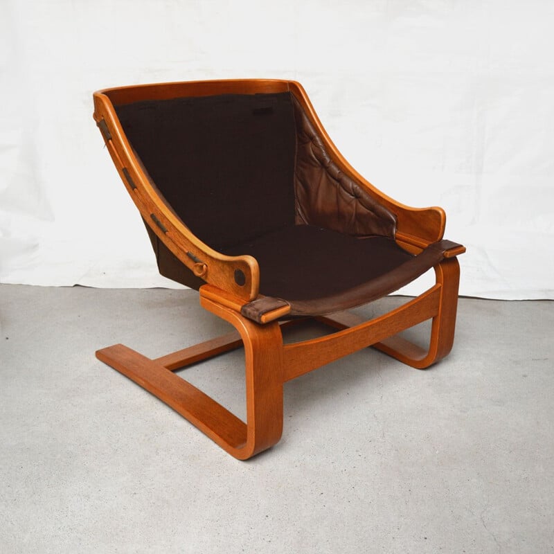 Paire de fauteuils vintage Kroken en teck et cuir par Ake Fribytter pour Nelo Möbel, Suède 1970