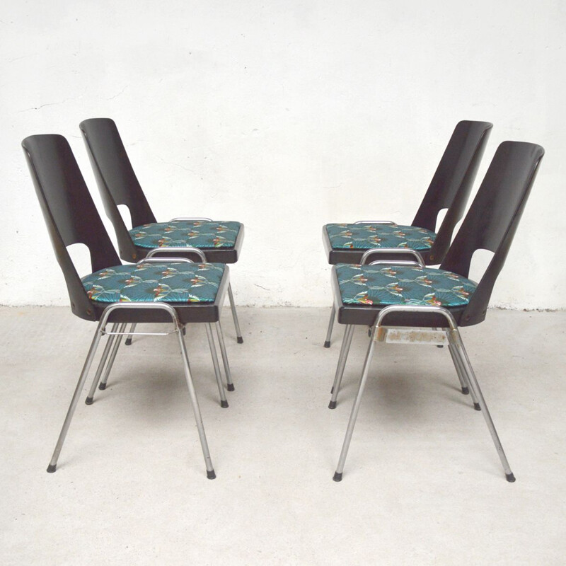 Set of 4 vintage Baumann tropical chairs 1960s