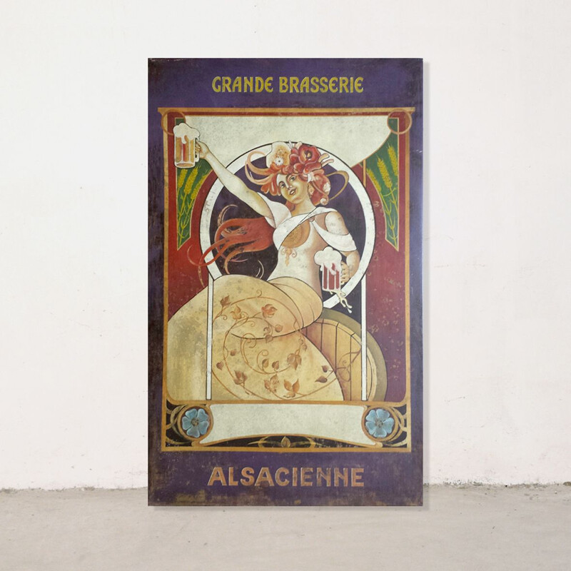 Tôle peinte vintage Art Deco "Grande Brasserie Alsacienne", 1920