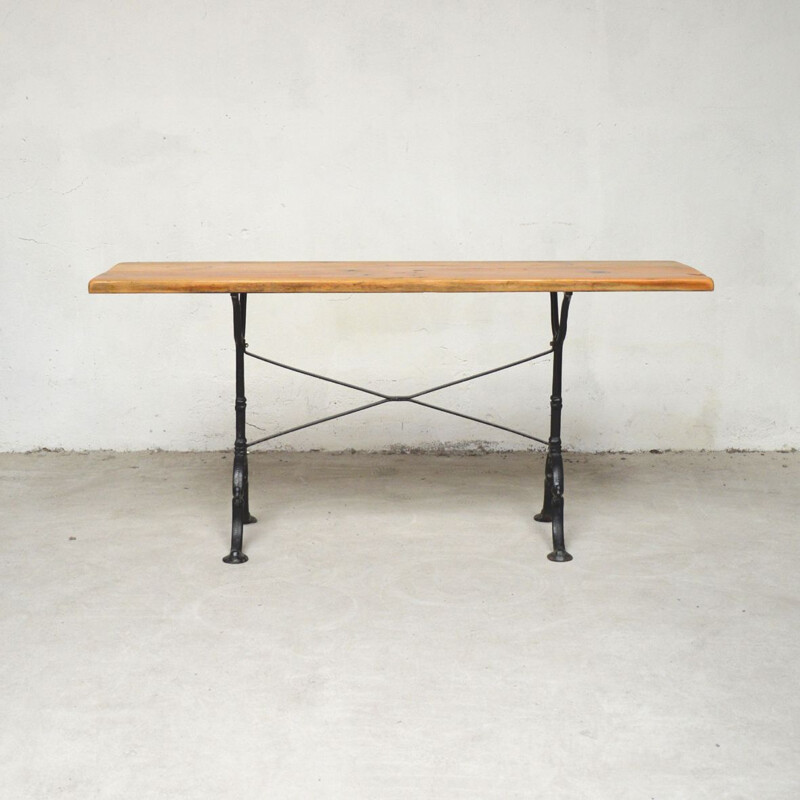 Vintage solid wood console with cast iron legs