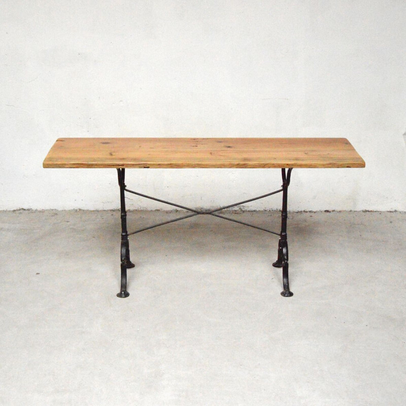 Vintage solid wood console with cast iron legs