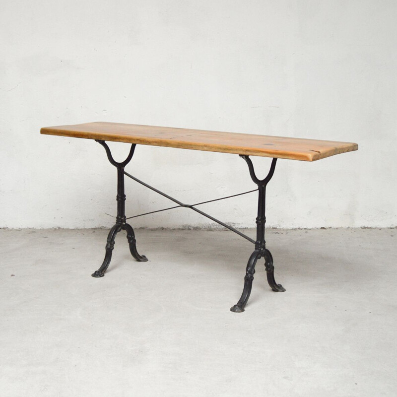 Vintage solid wood console with cast iron legs