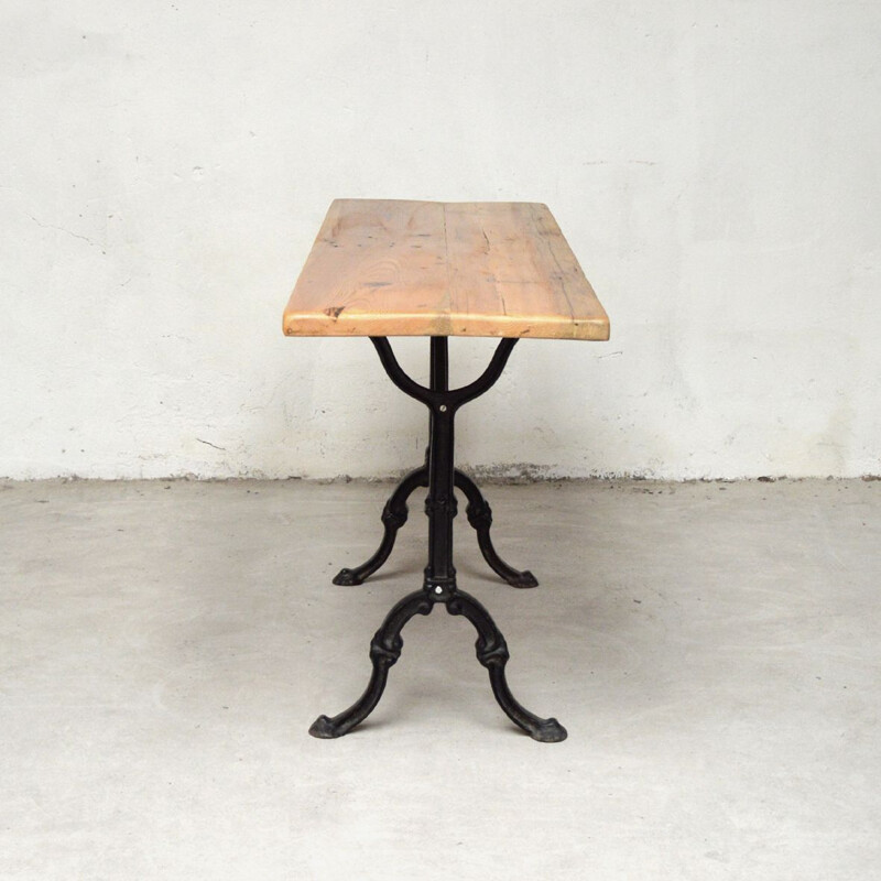 Vintage solid wood console with cast iron legs