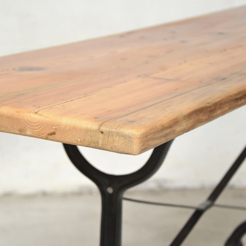 Vintage solid wood console with cast iron legs