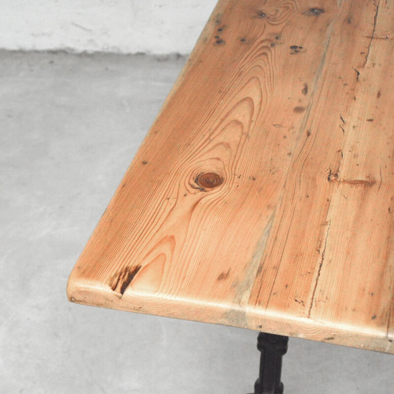 Vintage solid wood console with cast iron legs