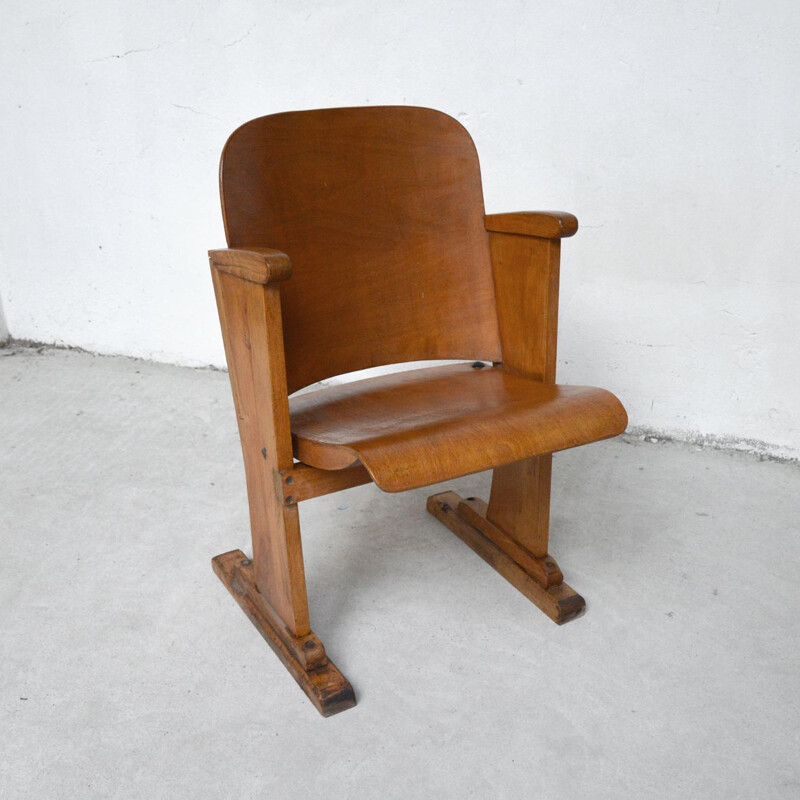 Vintage wooden cinema armchair 1950