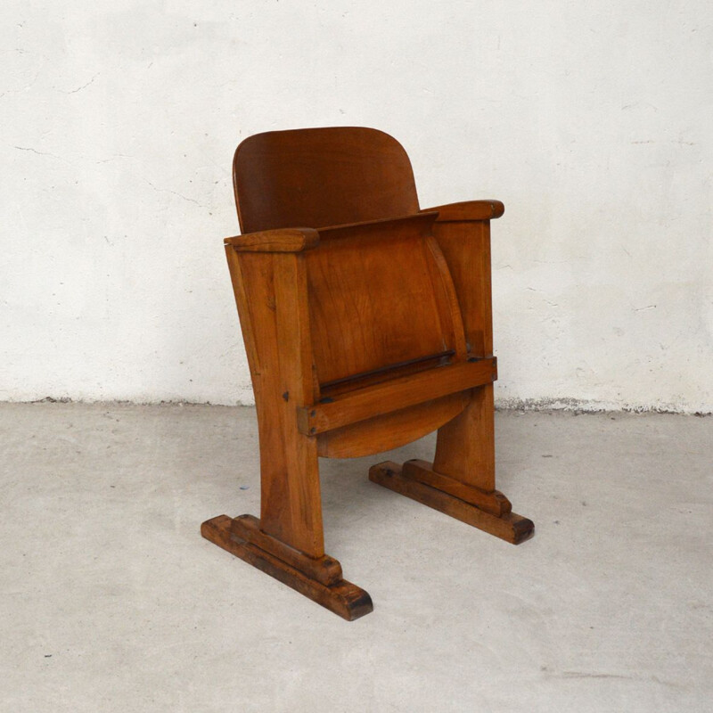 Fauteuil de cinéma vintage en bois 1950