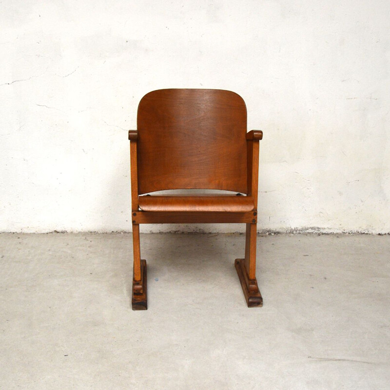 Vintage wooden cinema armchair 1950