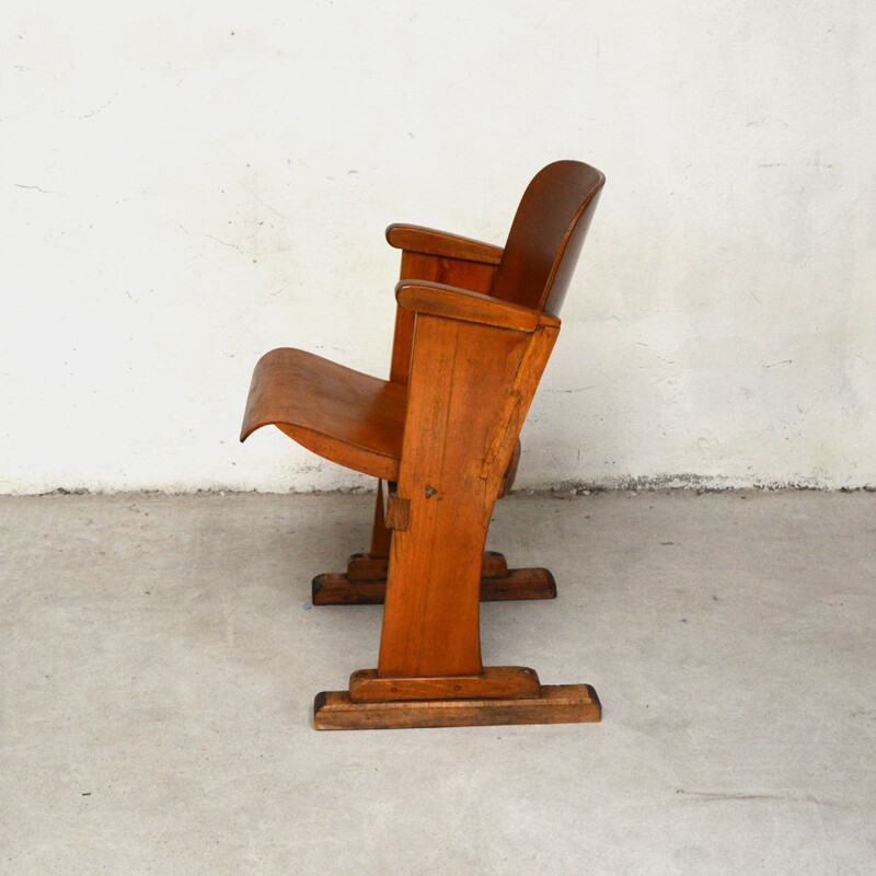 Vintage wooden cinema armchair 1950