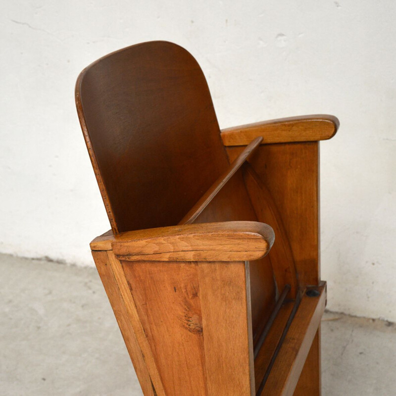 Vintage wooden cinema armchair 1950