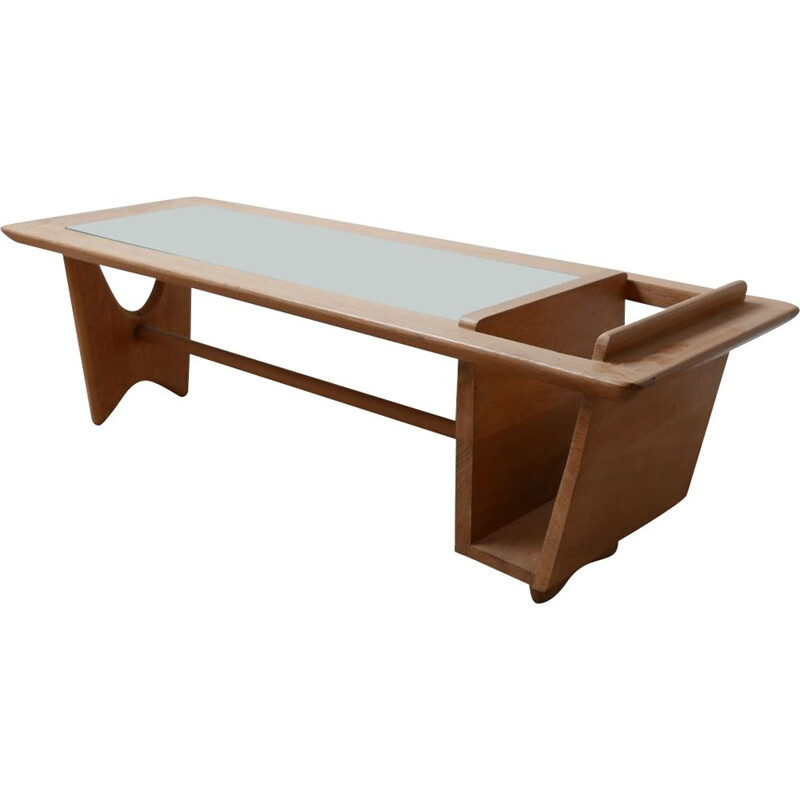 Mid-Century Coffee Table Oak by Guillerme et Chambron French 1960