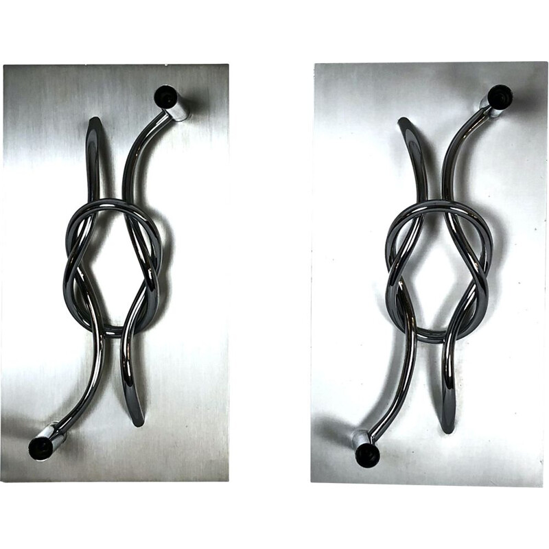 Pair of vintage aluminum and chrome sconces by Giacomo Benevelli, Italy 1970